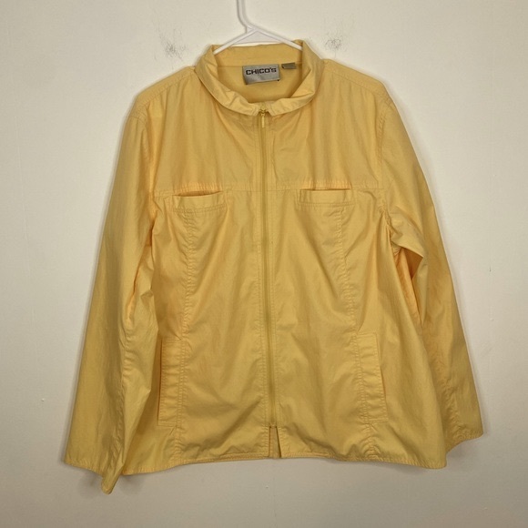 CHICO’S Women’s XL Light Lemon Yellow Light Weight Zip Up Spring Jacket - Picture 1 of 6